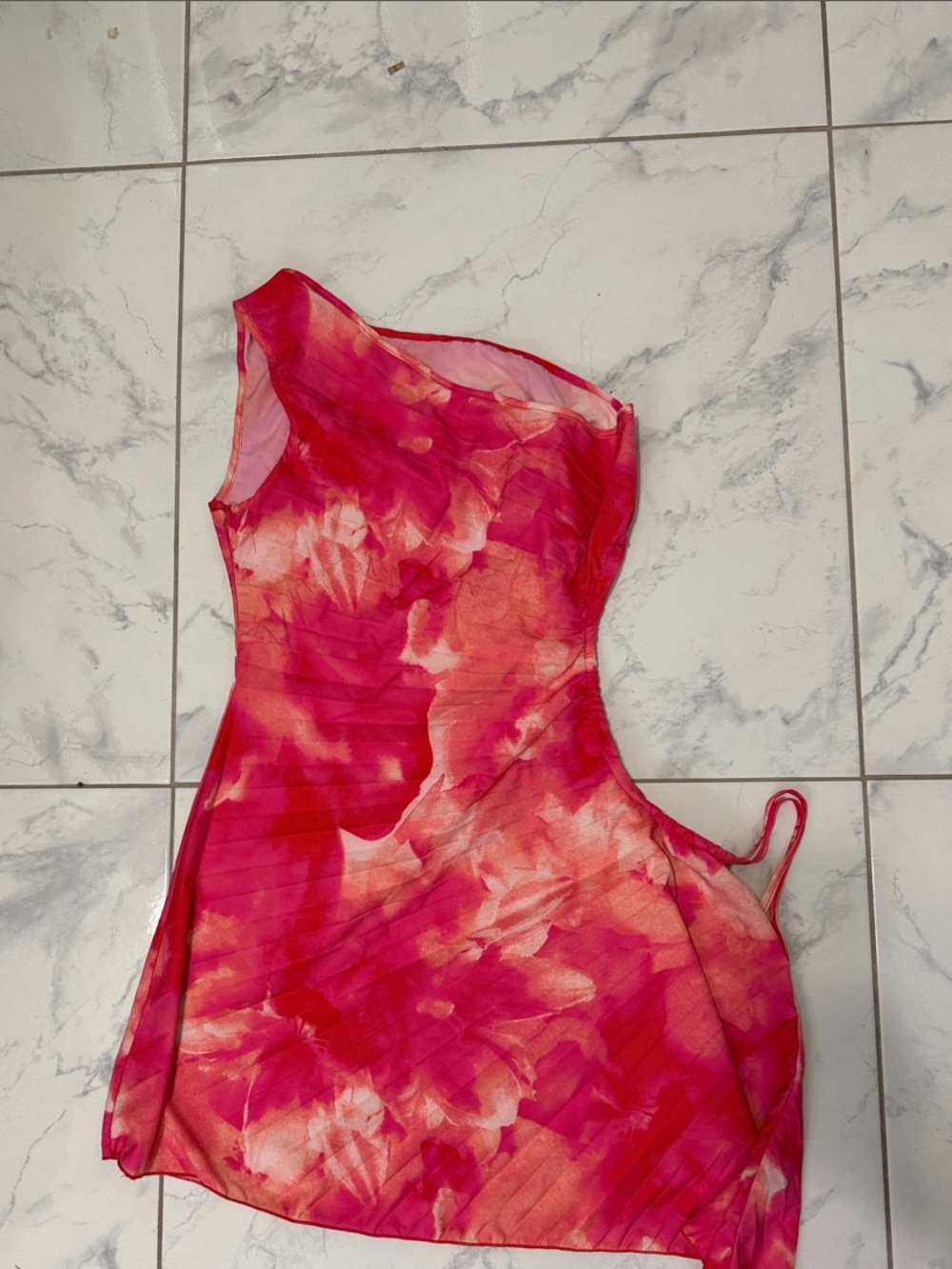 Pink Tie-Dye One-Shoulder Dress